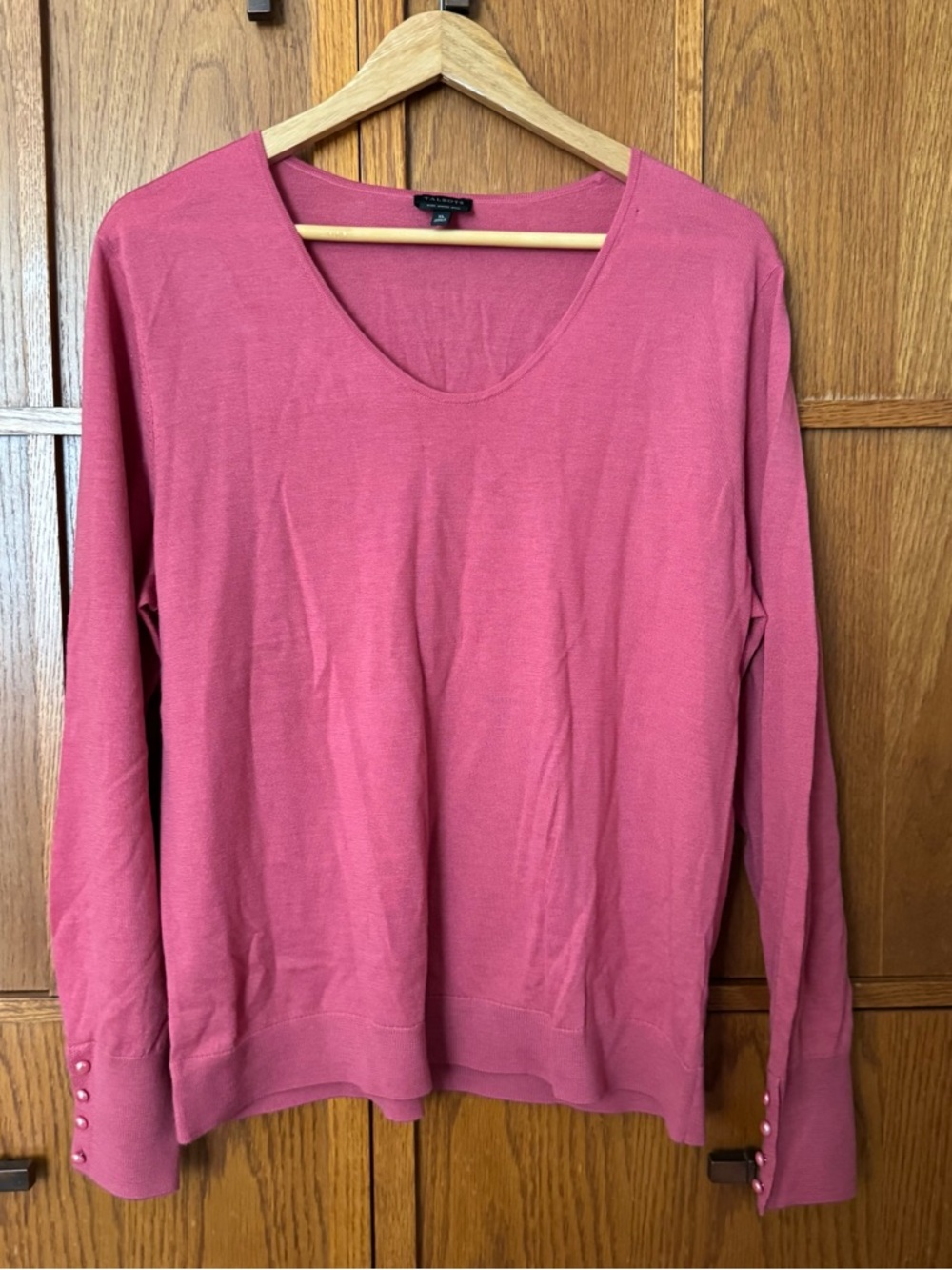 Talbots 100% Merino Wool Sweater Pink Long Sleeve Button Cuff Size XL
